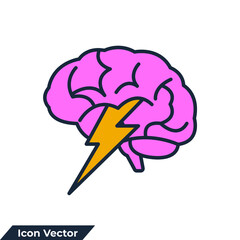 brainstorm icon logo vector illustration. Brain With Thunder symbol template for graphic and web design collection