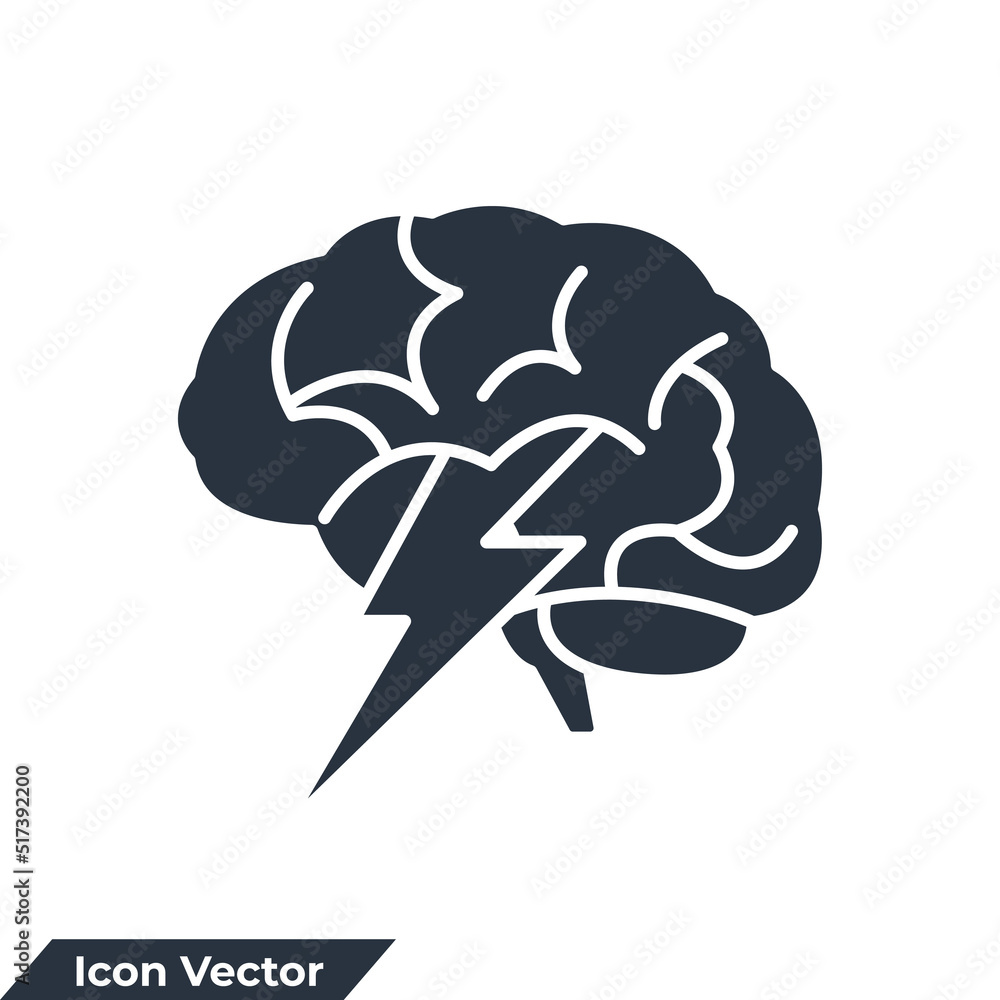 Poster brainstorm icon logo vector illustration. brain with thunder symbol template for graphic and web des