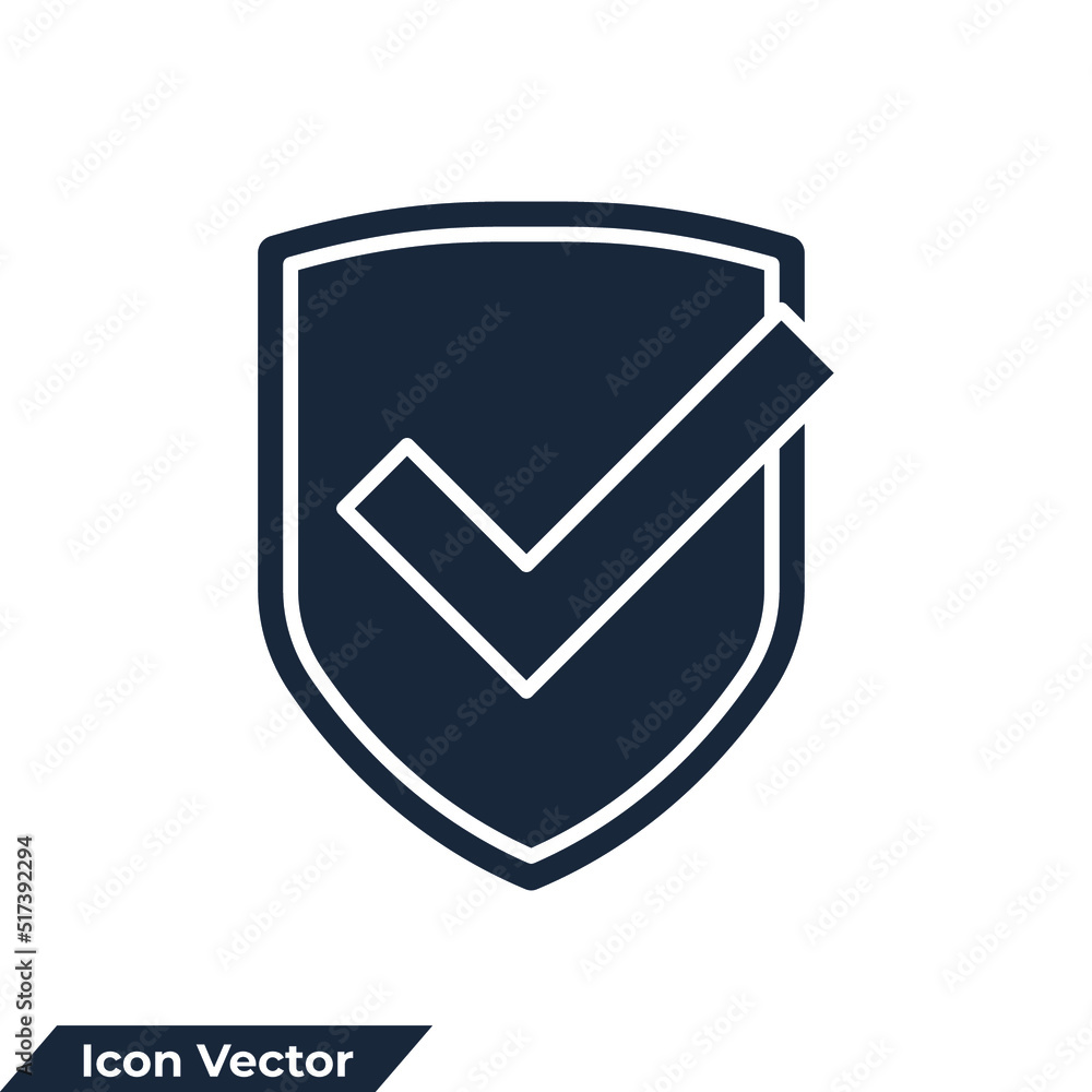 Poster security icon logo vector illustration. shield with check mark symbol template for graphic and web d