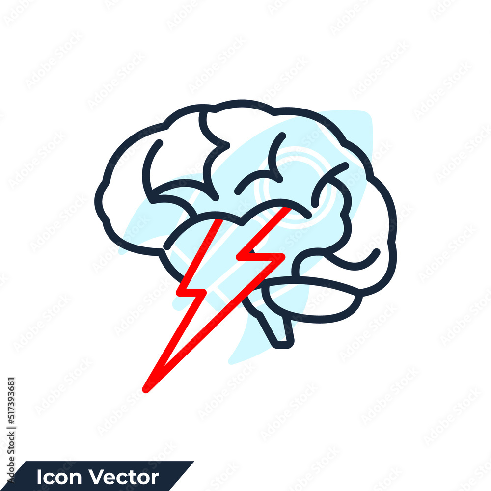 Poster brainstorm icon logo vector illustration. brain with thunder symbol template for graphic and web des