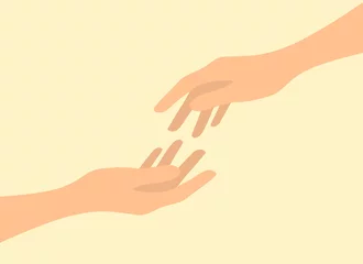 Fotobehang Two hands reach towards each other. Support and helping hand concept. Vector illustration © Alrika 