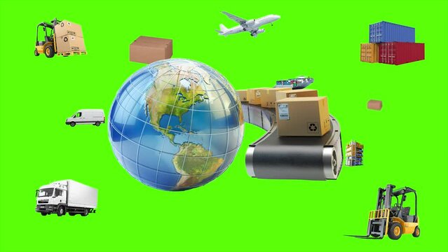 Moving animation of logistic products. Green, orange background and loop video. Use for e-commerce, shopping and digital ads campaings.