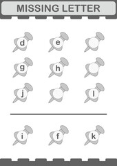 Missing letter with Push Pin. Worksheet for kids