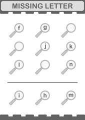 Missing letter with Magnifying Glass. Worksheet for kids