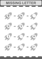 Missing letter with Rocket. Worksheet for kids