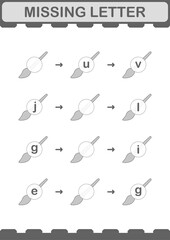 Missing letter with Paintbrush. Worksheet for kids