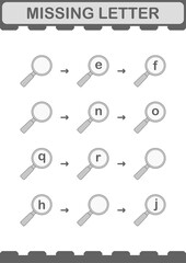 Missing letter with Magnifying Glass. Worksheet for kids
