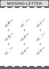 Fototapeta premium Missing letter with Paintbrush. Worksheet for kids