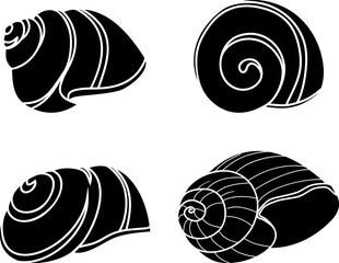 Set of black silhouettes of mollusc shell