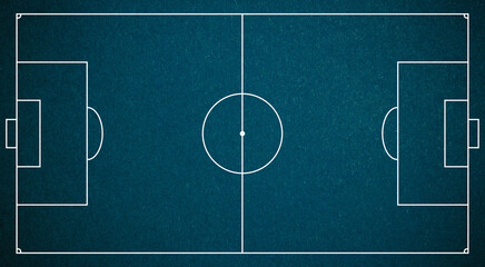 Blue background blank football field. Soccer field illustration pattern. Top vew