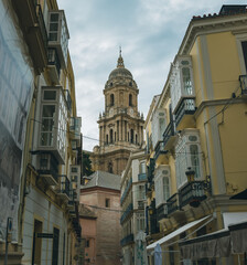 The cathedral of Malaga seen from one of its beautiful alleys.
