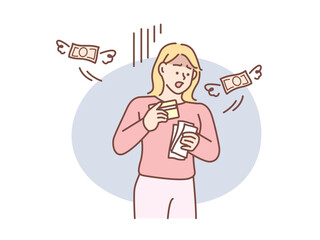 貯蓄、お金を貯める時のイラスト(貯金、残高、支払い、資産を増やす、お金、副業、将来設計、収入、嬉しい、お得、積立、節約、金欠、浪費) Savings, illustrations of saving money savings, balances, payments, increased assets, , side jobs, future planning, income
