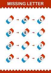 Missing letter with Eraser. Worksheet for kids