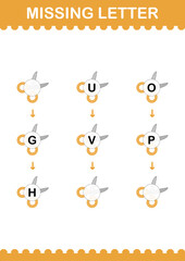 Missing letter with Scissor. Worksheet for kids