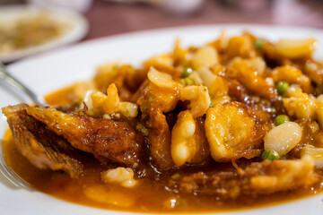 Squirrel Mandarin Fish dish in chinese restaurant