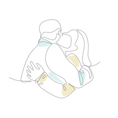 Vector illustration of couple in love drawn in line art style