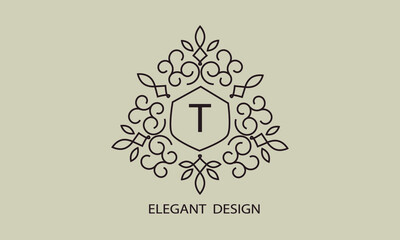 Luxurious monogram. Vector graphic elegant initial T logo, suitable for restaurants, hotels, cafes, shops, fashion, beauty salons, etc.