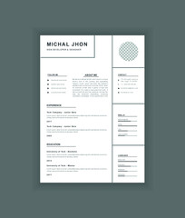 Design of a simple modern resume or CV template.