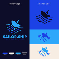 simple minimalist ocean boat ship logo design