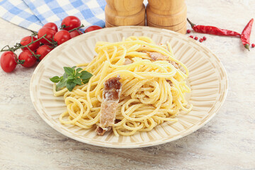 Spaghetti carbonara pasta with bacon