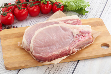 Raw pork t-bone steak for grill