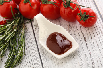 Tomato barbecue sauce on the bowl