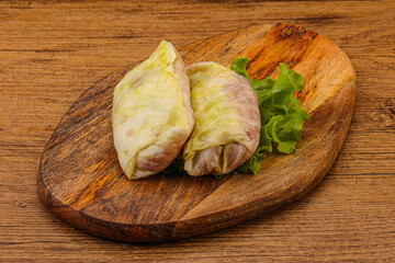 Homemade raw stuffed cabbage with meat