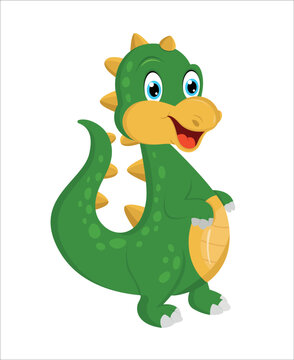Cute dinosaur or dragon cartoon character in flat style vector illustration isolated on a white background. Prehistoric funny little monster for children's themes.