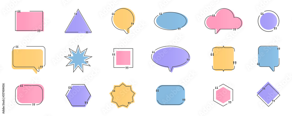 Poster quote color bubble set. line text frame. quotation title banner. social media chat. headline speech 