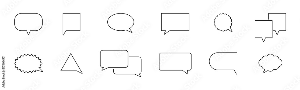 Aufkleber speech bubble icons set. dialog balloon. speak line art text box. talk chat cloud. round graphic sti