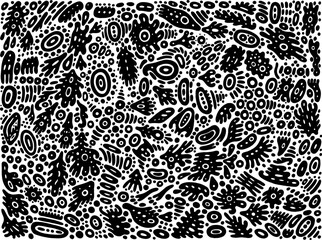 Floral tribal ornament with patterns and leaves. Zendoodle black and white fantastic coloring page for adults. Abstract intricate pattern. Psychedelic art. Vector artwork