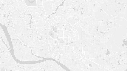 White and light grey Dhaka City area vector background map, streets and water cartography illustration.