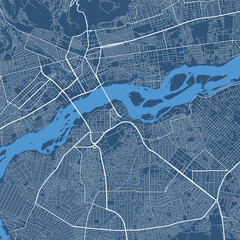 Detailed vector map poster of Bamako city, linear print map. Blue skyline urban panorama.
