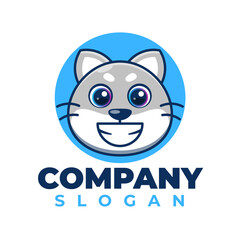 Flat cartoon style cute cat mascot logo.