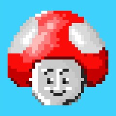 mushroom icon in pixel art illustration