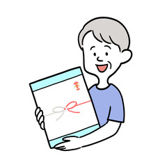 お中元をもらって喜ぶ高齢男性