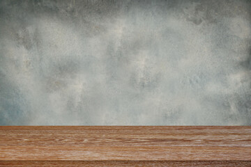 Empty old grunge wood plank table top isolated on  loft style background, Use for display for montage of product and leave space for replace of your background.