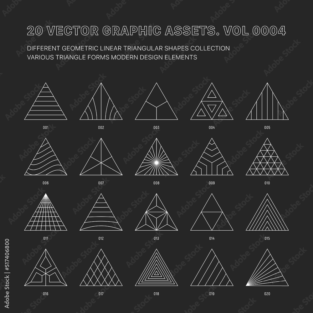 Aufkleber vector graphic assets various outline geometric triangle shapes collection isolated on back. linear 