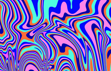 Fototapeta premium Abstract op-art trippy background with warped colorful lines. Trippy 70s style illustration.