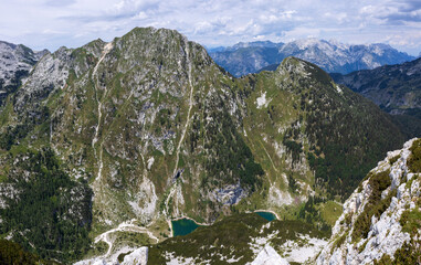 Panoramic of Lake Krn From Summit of Smohor Mountain directly above it - Julian Alps Slovenia