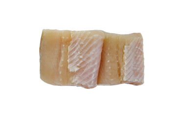 pieces of fresh raw pike fish isolated on white