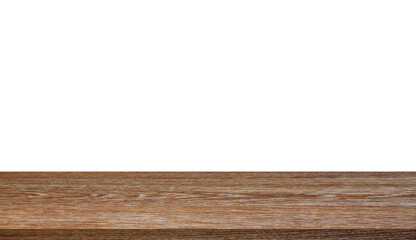 empty wooden table top isolated on white background, Use for display for montage of product and leave space for replace of your background.