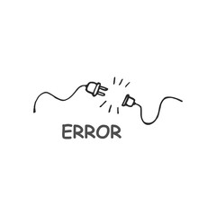 Electric socket with a plug. Concept of 404 error connection. Electric plug and outlet socket unplugged. Wire, cable of energy disconnect, vector, page, hand drawn, not found, system, updates