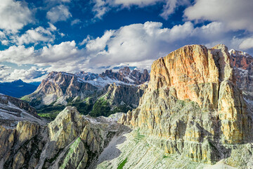 Averau peak in Dolomites near Passo Giau, aerial view, Italy