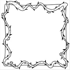 Hand drawn doodle frame with plants and flowers