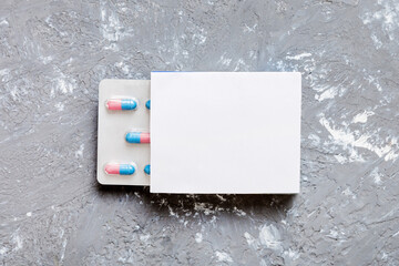 Blank White Product Package Box Mock-up. Open blank medicine drug box with blister top view