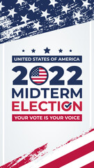 Vetical illustration vector graphic of united states flag, midterm election and year 2022 perfect for election day in united states, united states flag