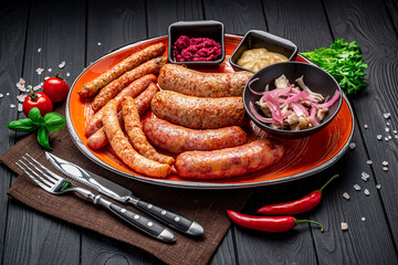 Various kind of grilled sausages on a plate