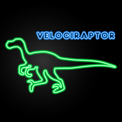 velociraptor neon sign, modern glowing banner design, colorful modern design trends on black background. Vector illustration.