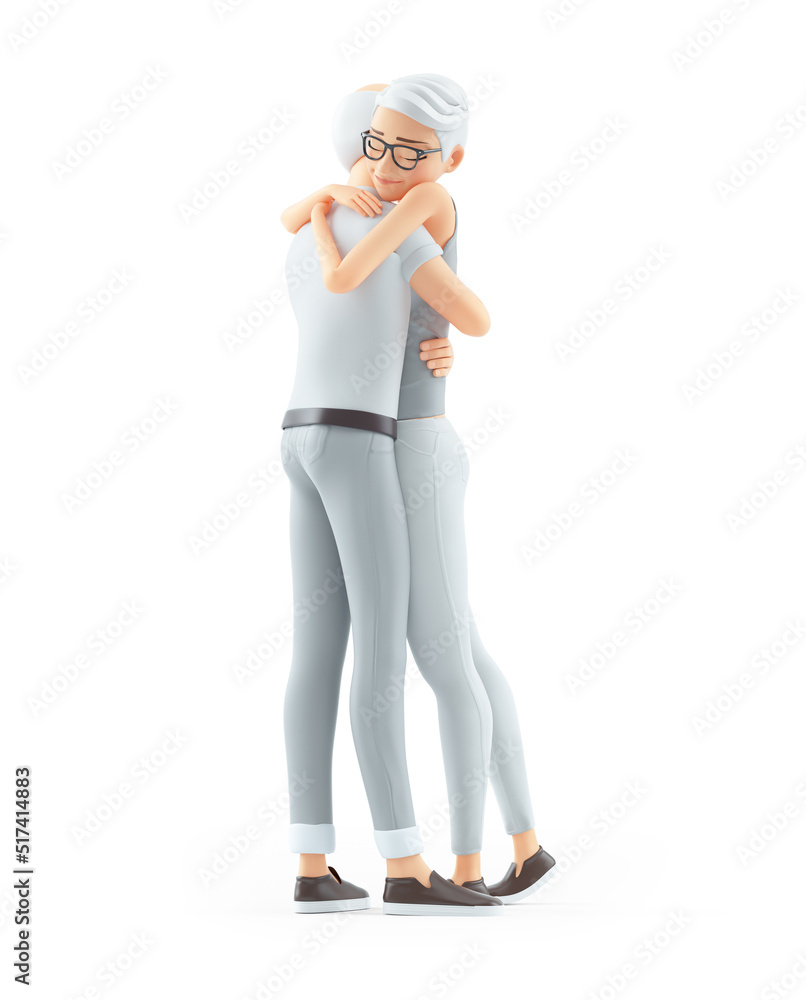 Wall mural 3d senior man and woman hugging